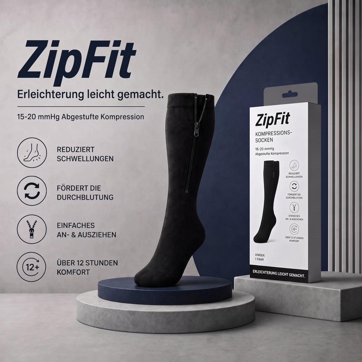 ZipFit Premium Kompressionssocken mit Reissverschluss