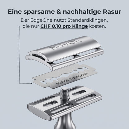 Eine sparsame und nachhaltige Rasur – EdgeOne nutzt DE-Standardklingen für CHF 0.10 pro Klinge