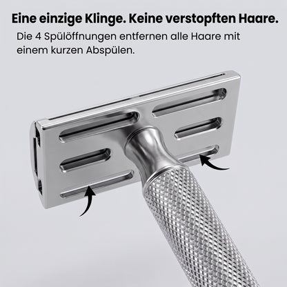 Eine einzige Klinge, keine verstopften Haare – 4 Spülöffnungen